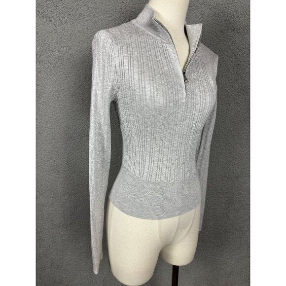 Hooked up by Iot Women's Juniors' Quarter-Zip Mock-Neck Sweater Gray XS NWT's - Picture 3 of 8
